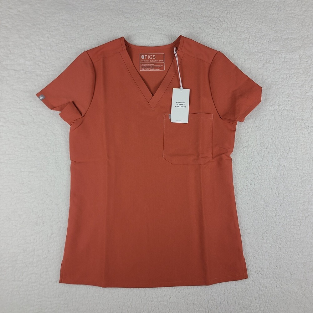 FIGS Catarina One Pocket Scrub Top Womens XXS Brown BR002‎ Short Sleeve NWT NEW